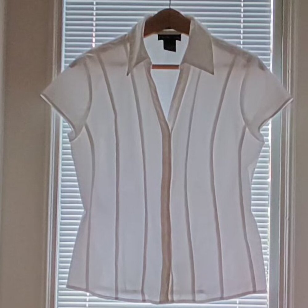 Style & Co. πWomens White Button Up Short Sleeve Business Professional Work Top - Picture 9 of 12